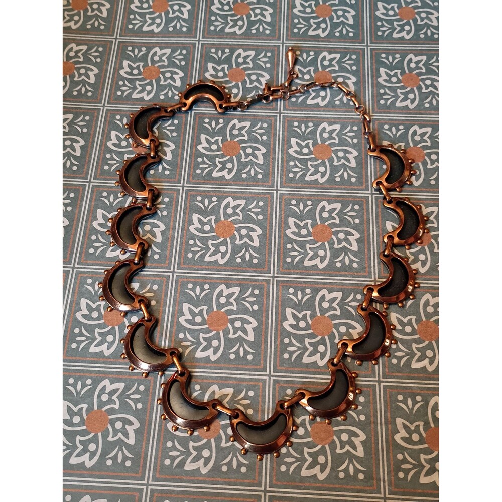 Vintage Renoir Black Enamel Crescent Copper Necklace